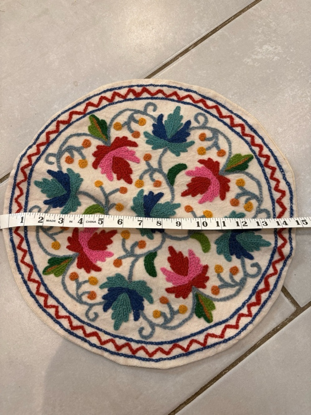 Hand-Embroidered Round Floral pillow cover - Multicolor